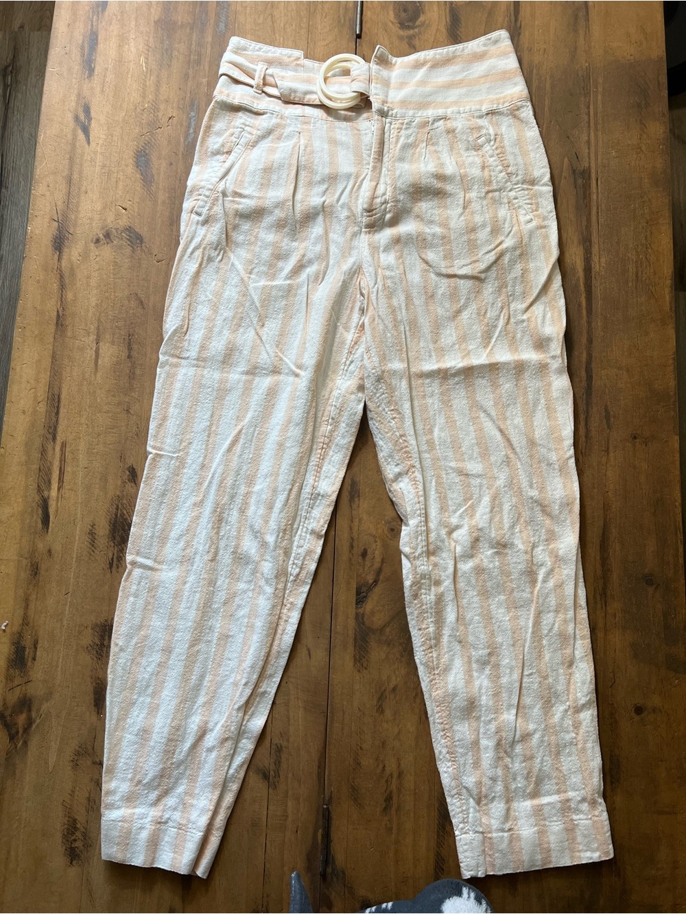 Anthropologie Linen Cotton Cream and Light Tan Striped Chinos
